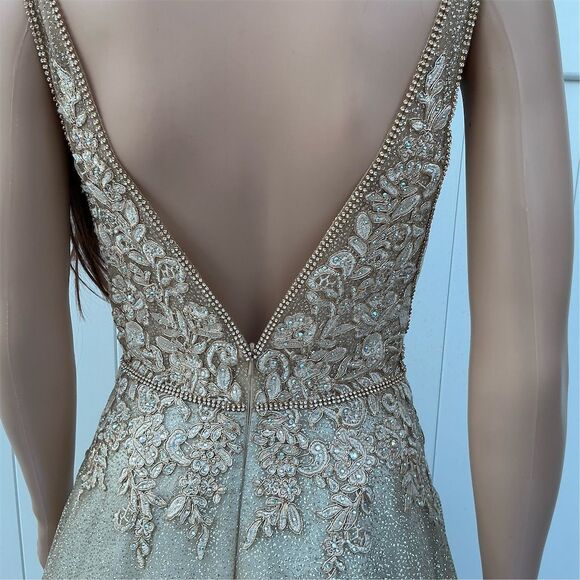 Cinderella Divine Women's Champagne Beaded Evening Gown Size 6 - Picture 8 of 12